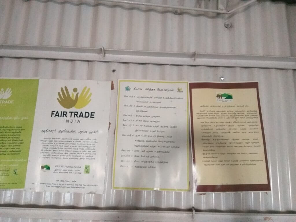 Fair Trade principles displayed at Pudukkad production centre